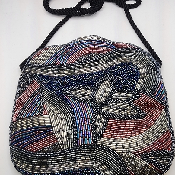 Roaring 1920s Flapper Glass Bead Silk Purse Vintage - Picture 2 of 8